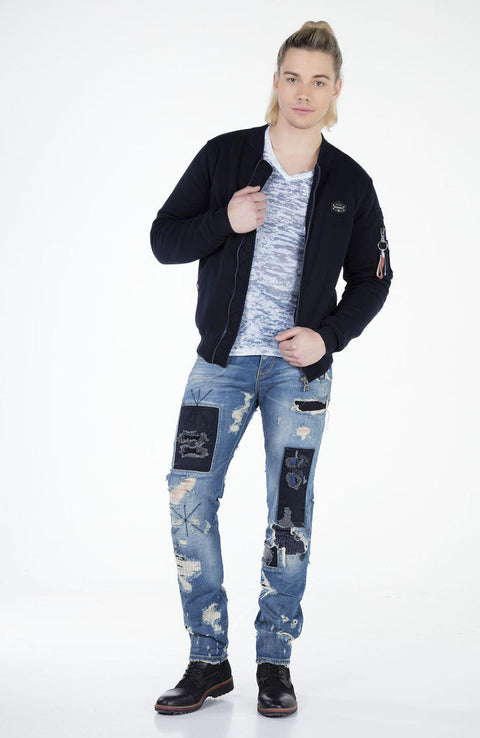 CJ151 College Collar Zippered Short Men's Coat