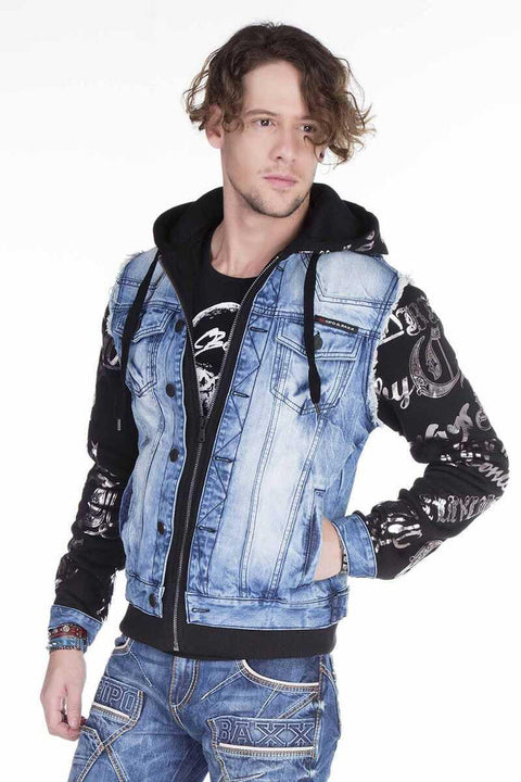 CJ181 Skull Printed Hooded Men's Denim Jacket
