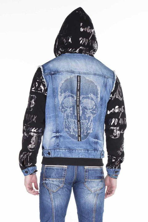 CJ181 Skull Printed Hooded Men's Denim Jacket