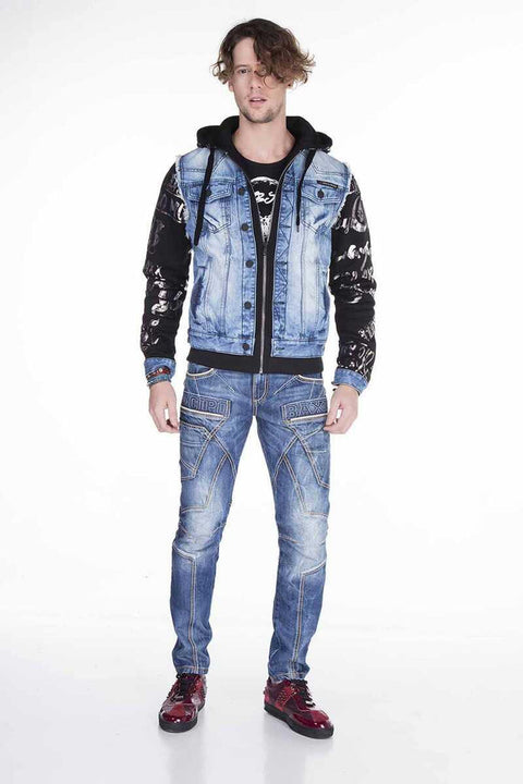 CJ181 Skull Printed Hooded Men's Denim Jacket