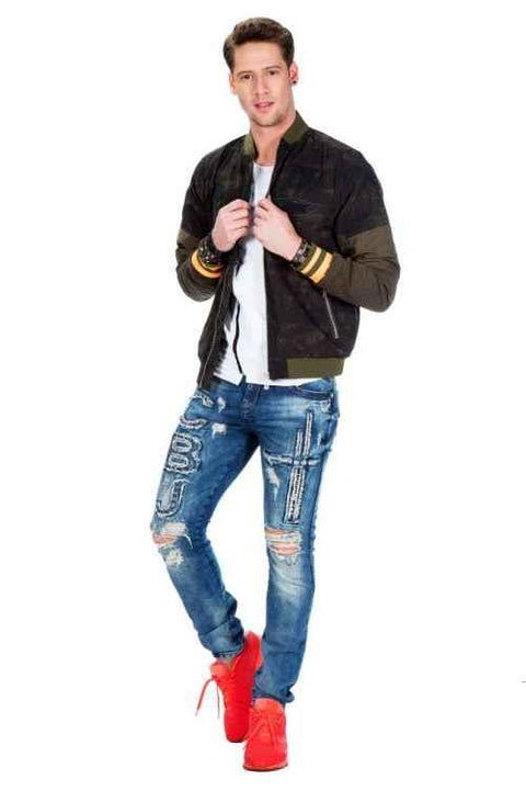 CJ210 Patterned Zippered Slim Summer Men's Jacket