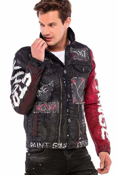 CJ248 Hand Painted Metal Detailed Men's Denim Jacket