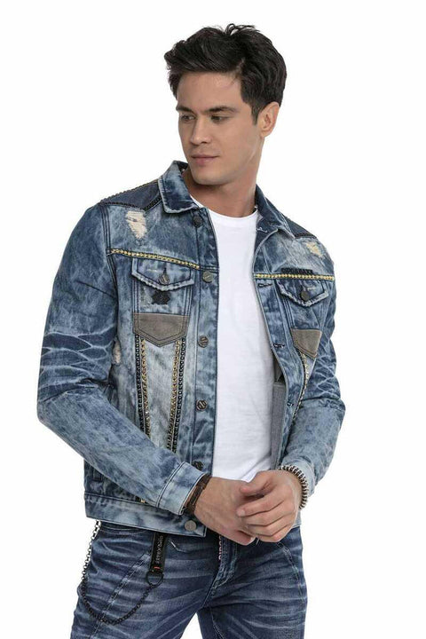 CJ264 Vintage Washed Embroidered Denim Jacket
