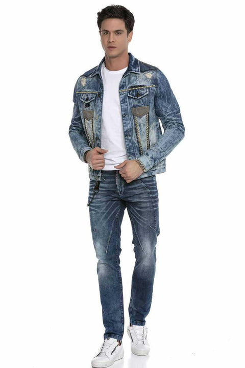 CJ264 Vintage Washed Embroidered Denim Jacket