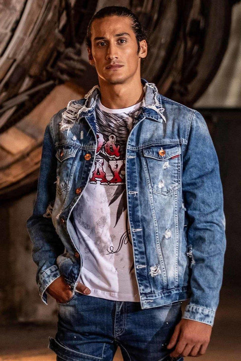 CJ291 Destroyed Ripped Denim Jacket