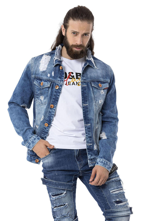 CJ291 Destroyed Ripped Denim Jacket