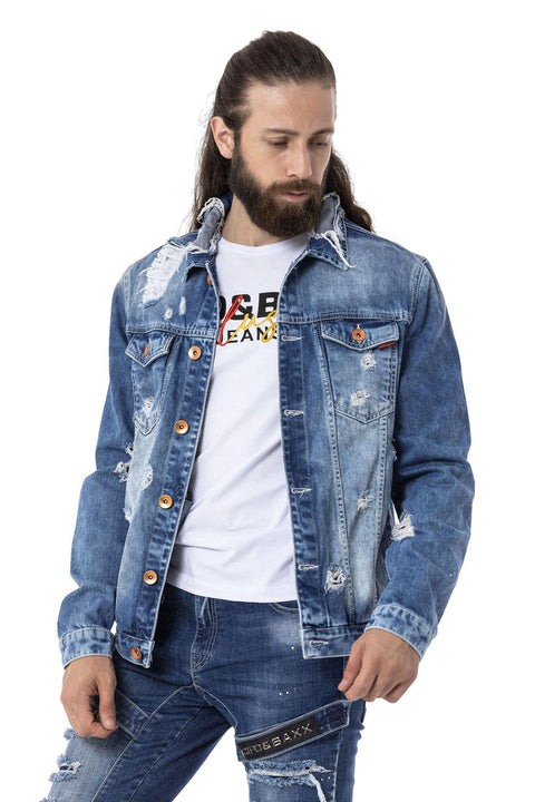 CJ291 Destroyed Ripped Denim Jacket