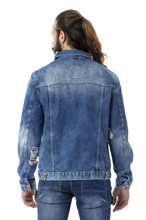 CJ291 Destroyed Ripped Denim Jacket