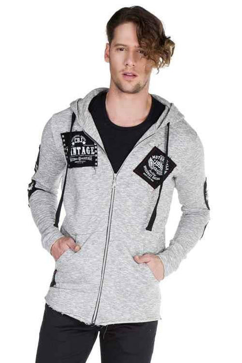CL240 Appliqued Hooded Long Men's Sweatshirt