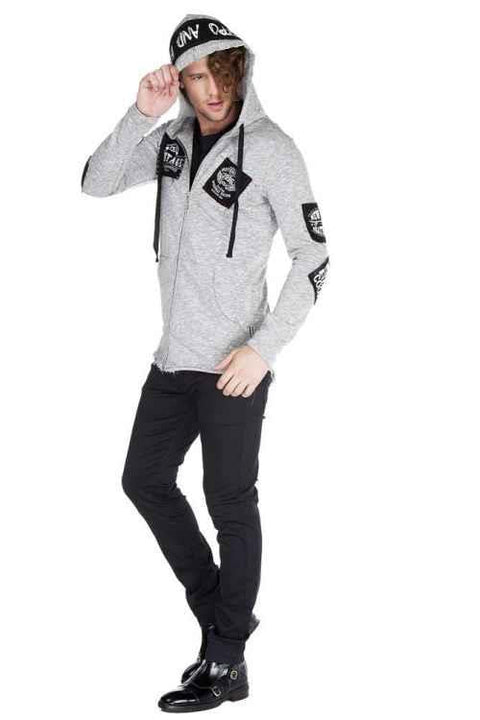 CL240 Appliqued Hooded Long Men's Sweatshirt