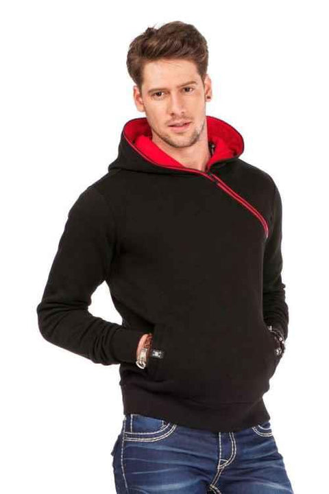 CL329 Hidden Collar Zippered Hooded Sweatshirt
