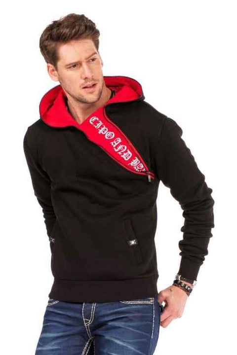 CL329 Hidden Collar Zippered Hooded Sweatshirt
