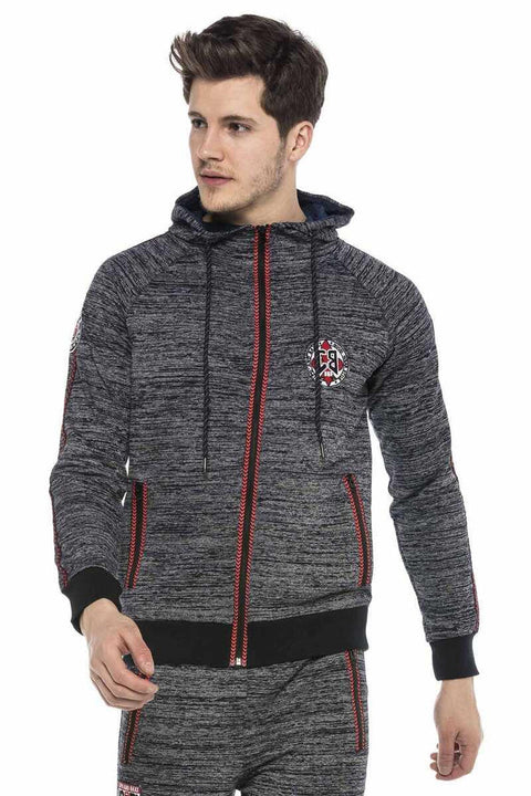 CL371 Melange Striped Hooded Men's Tracksuit Set