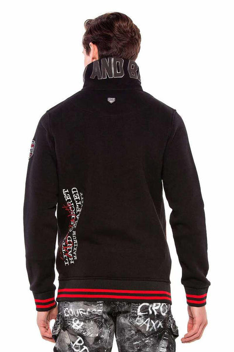 CL377 Vertical Zipper Collar Written Embroidered Thick Sweatshirt