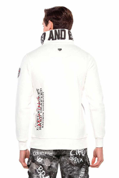 CL377 Vertical Zipper Collar Written Embroidered Thick Sweatshirt