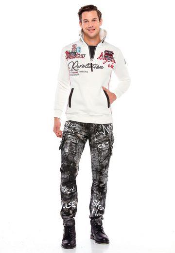CL377 Vertical Zipper Collar Written Embroidered Thick Sweatshirt