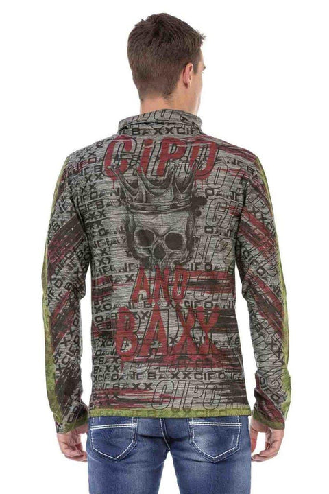 CL468 Shawl Collar Patterned Sweatshirt
