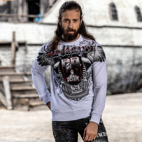 Cl515 Eagle Patterned White Thick Sweatshirt