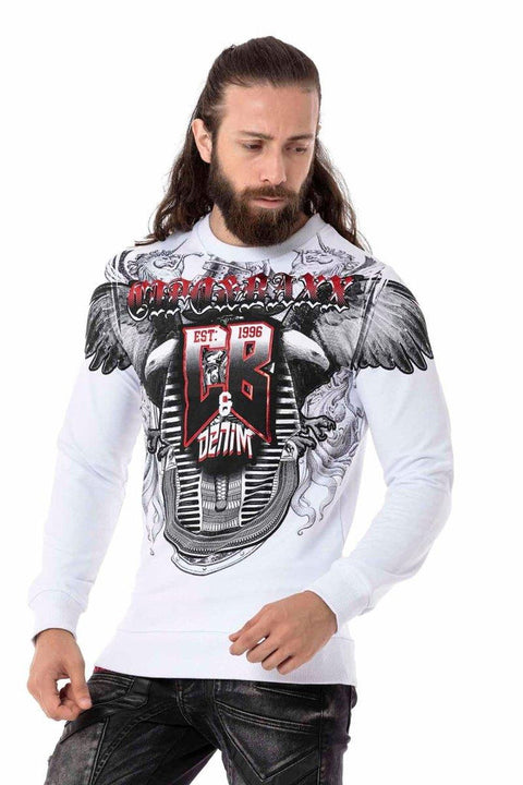 Cl515 Eagle Patterned White Thick Sweatshirt