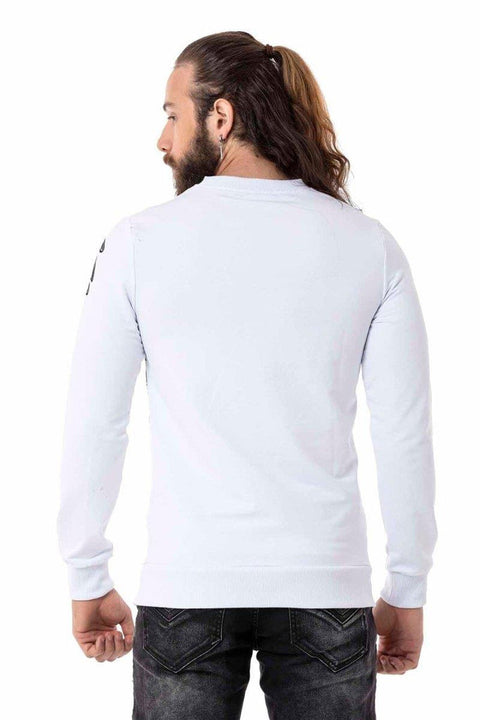Cl515 Eagle Patterned White Thick Sweatshirt