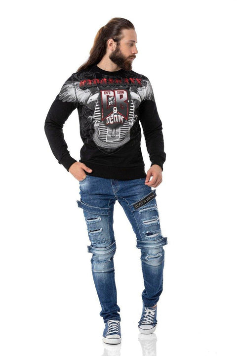 Cl515 Eagle Patterned White Thick Sweatshirt