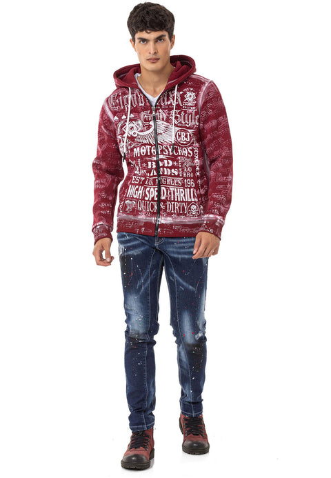 CL544 Biker Style Printed Men's Zip Sweatshirt