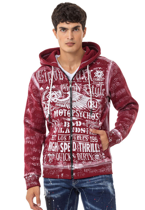 CL544 Biker Style Printed Men's Zip Sweatshirt