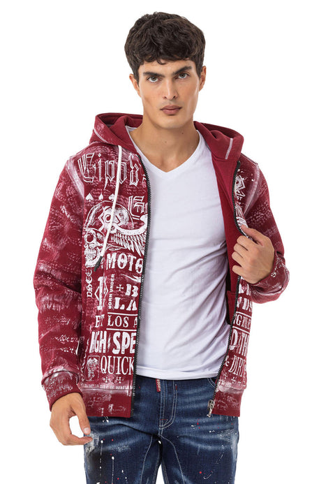 CL544 Biker Style Printed Men's Zip Sweatshirt