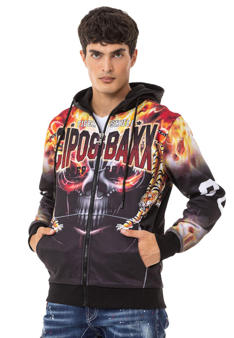 CL546 Skull and Flame Printed Men's Zip Sweatshirt