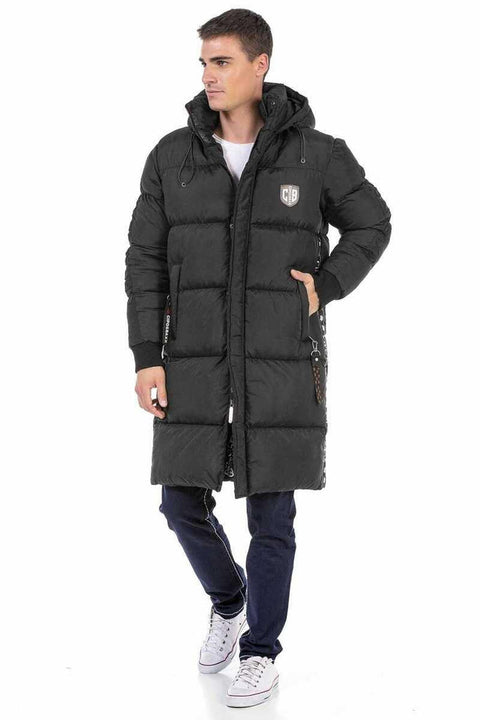 CM195 Long Puffer Coat with Patterned Inner Lining