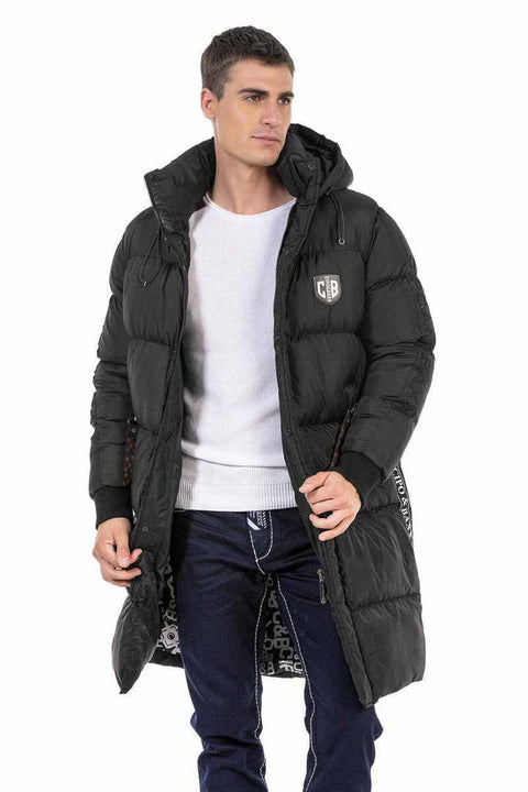 CM195 Long Puffer Coat with Patterned Inner Lining