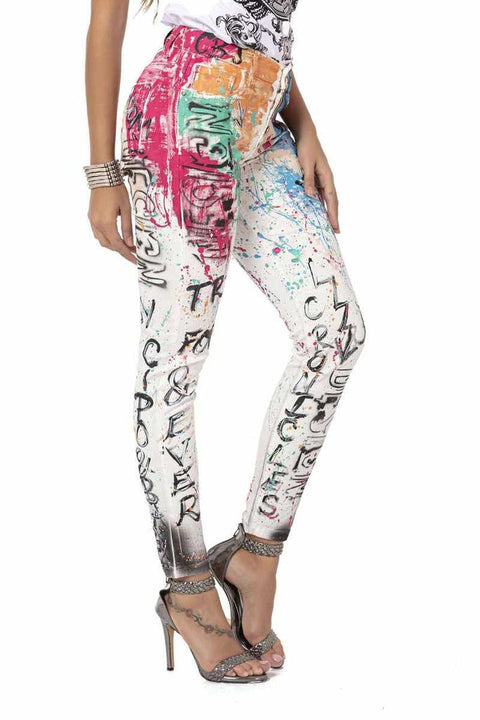 WD472 White Hand Painted Patterned Women's Jean