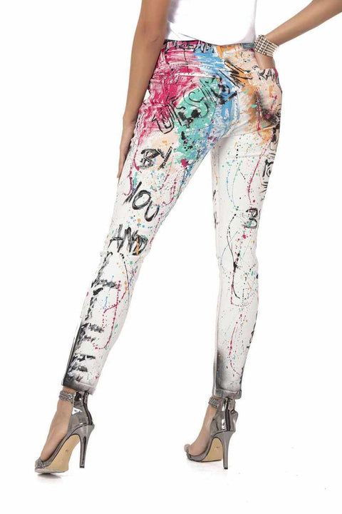 WD472 White Hand Painted Patterned Women's Jean