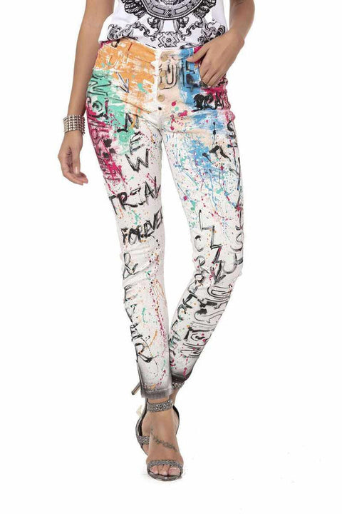 WD472 White Hand Painted Patterned Women's Jean