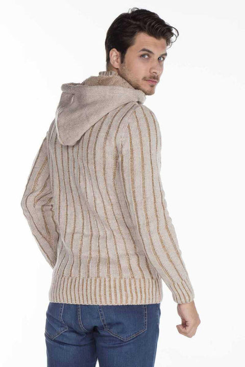 CP161 High Collar Buttoned Hooded Patterned Men's Cardigan