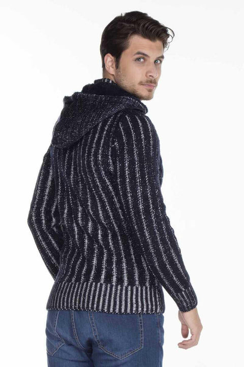 CP161 High Collar Buttoned Hooded Patterned Men's Cardigan