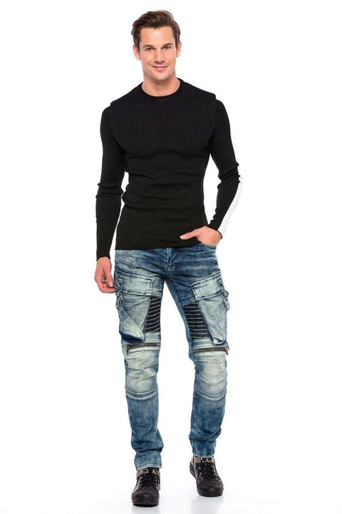 CP194 Striped Sleeve Knitwear Sweater