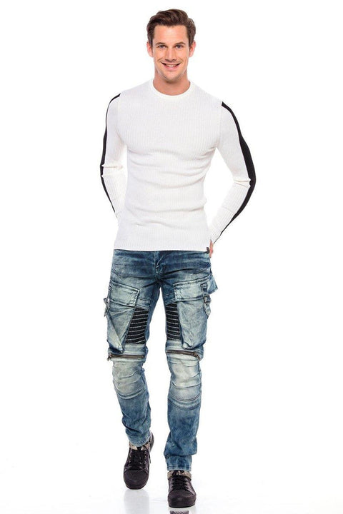 CP194 Striped Sleeve Knitwear Sweater