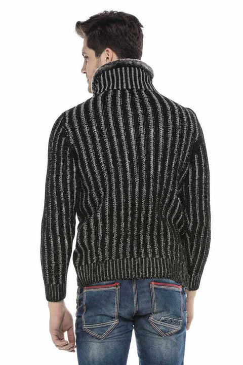 CP212 Textured Thick Patterned Sweater with Fur Collar