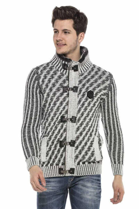 CP213 Fur Collar Zippered Thick Wool Slim Fit Sweater