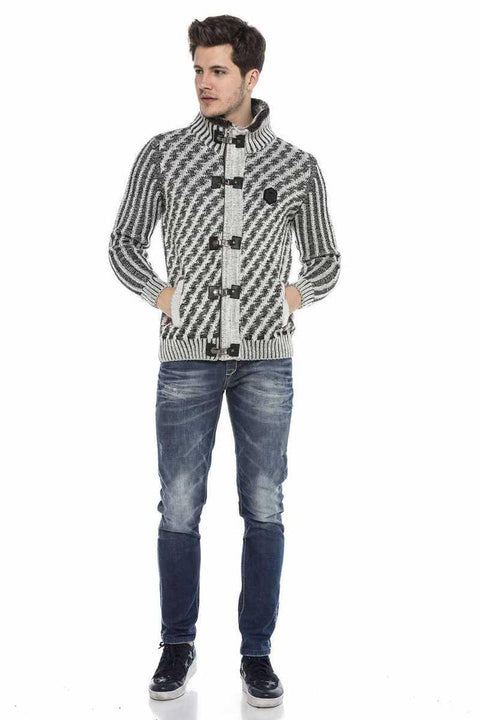 CP213 Fur Collar Zippered Thick Wool Slim Fit Sweater