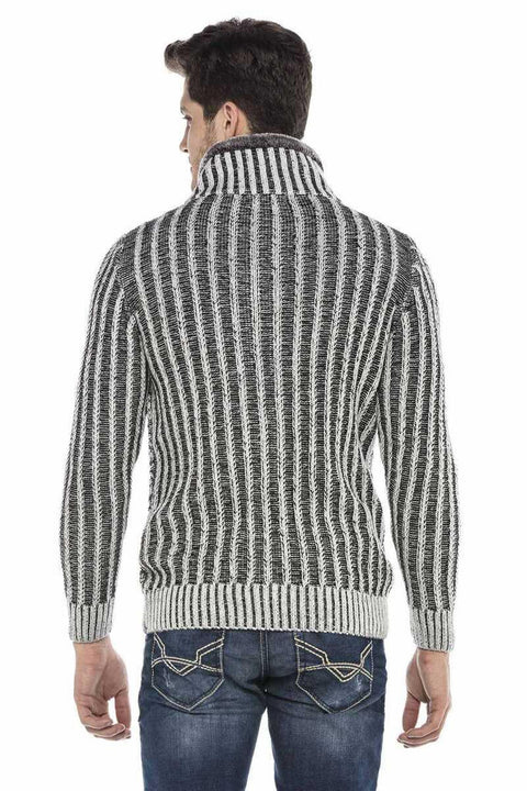 CP213 Fur Collar Zippered Thick Wool Slim Fit Sweater