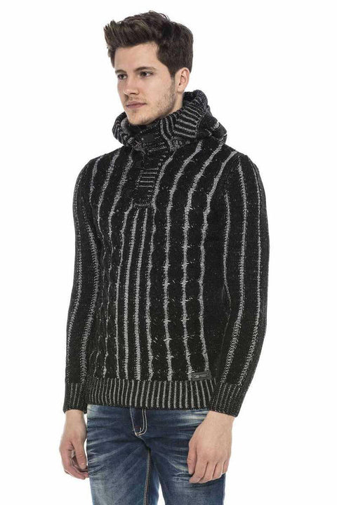 CP214 Plush Hooded Collar Knitted Pattern Thick Sweater