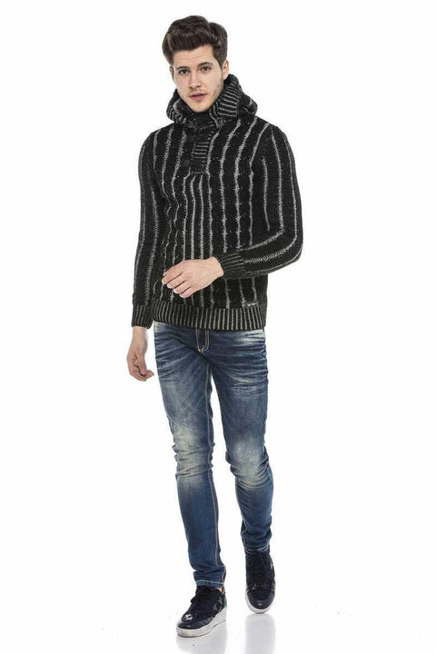 CP214 Plush Hooded Collar Knitted Pattern Thick Sweater