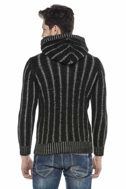 CP214 Plush Hooded Collar Knitted Pattern Thick Sweater
