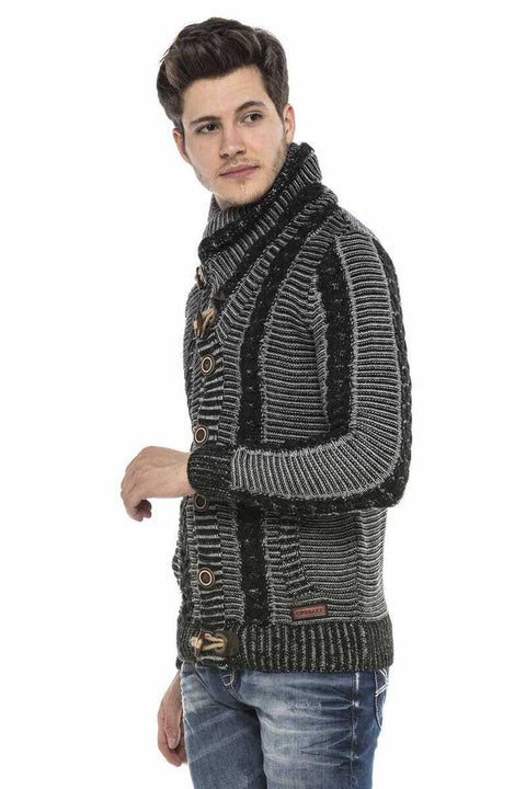 CP215 Lock Button Thick Stand Collar Knitted Wool Men's Cardigan
