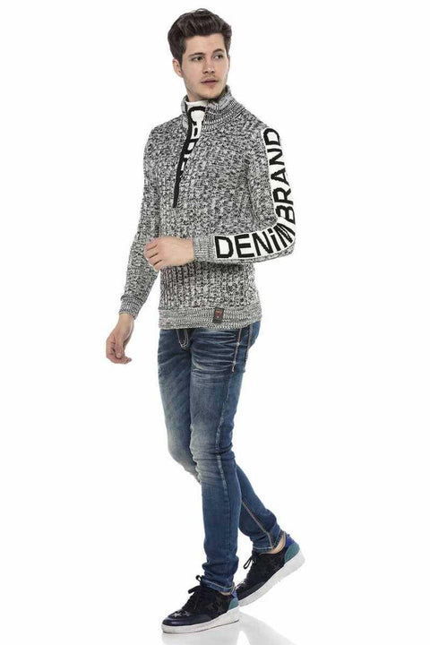 CP216 Half Zipper Collar Textured Sweater