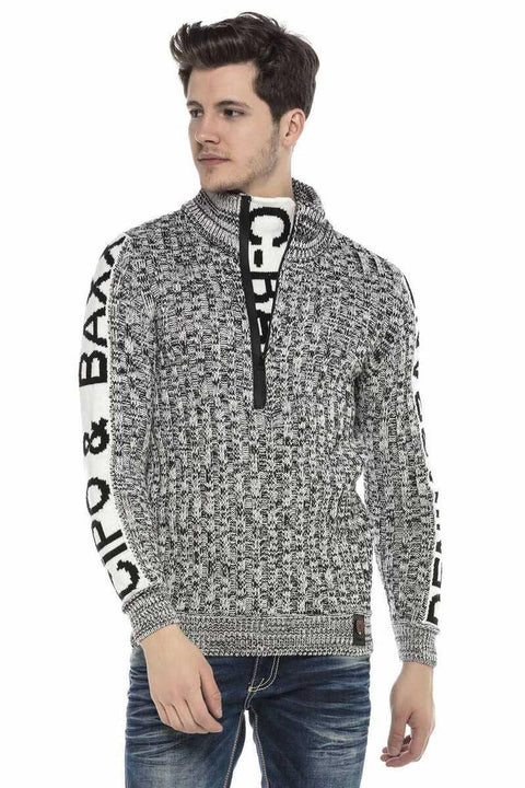 CP216 Half Zipper Collar Textured Sweater