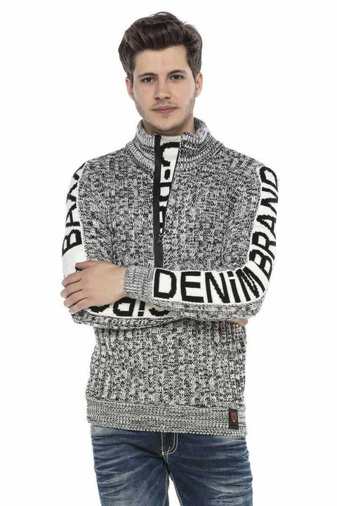 CP216 Half Zipper Collar Textured Sweater