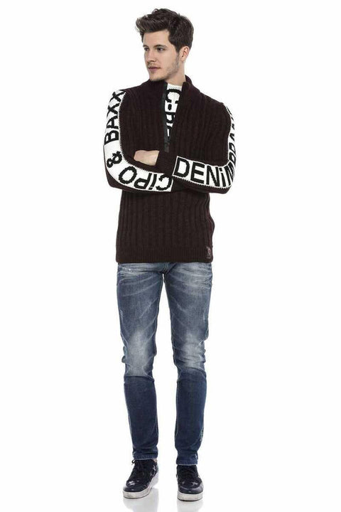 CP216 Half Zipper Collar Textured Sweater